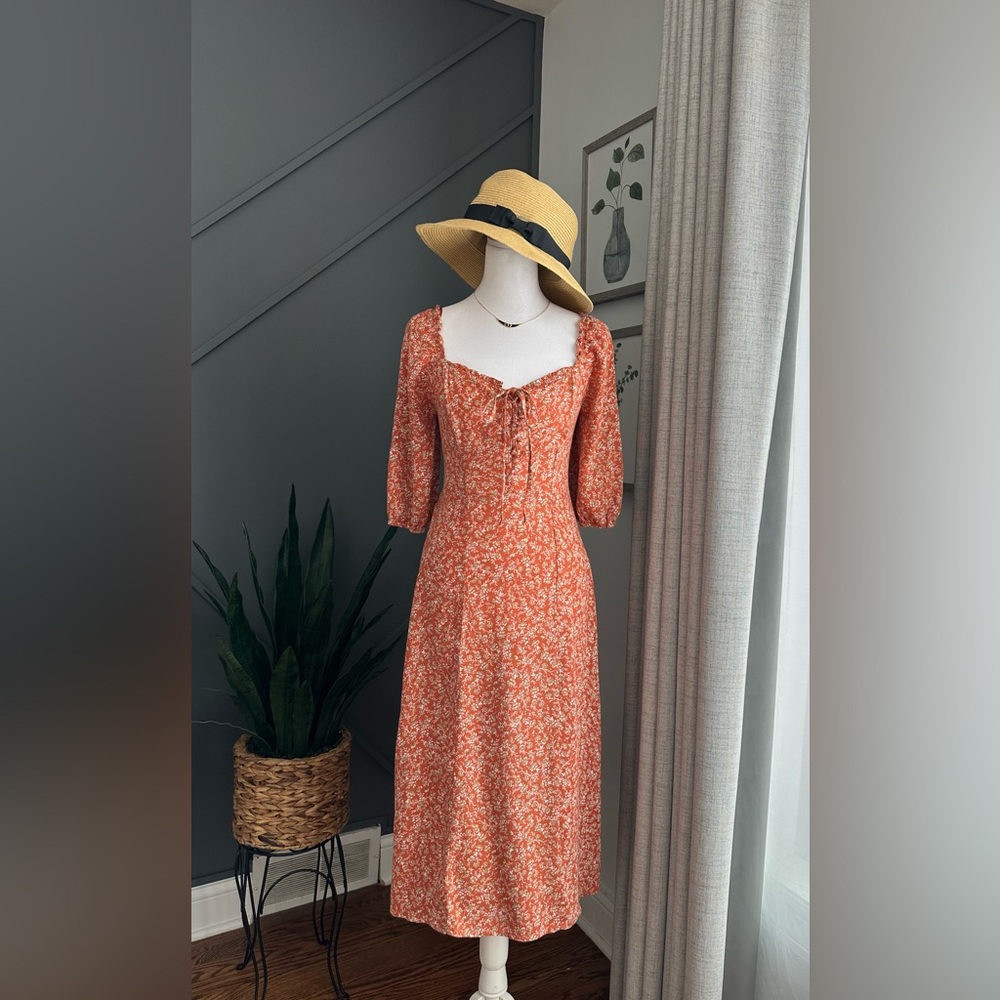 Sincerely Jules Orange Floral Midi Dress